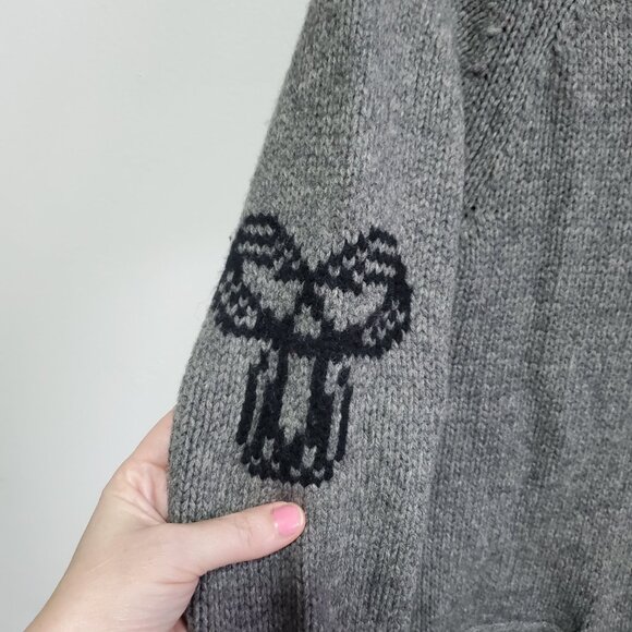 TNA Aritzia Lambswool Knit Pixelated Owl Sweater Cardigan Grey Women's Medium - Picture 5 of 15